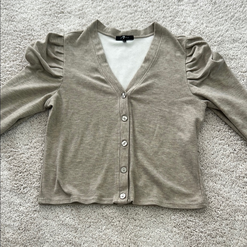 Women's Beige 7 for All Mankind Sweater with Puff Sleeves